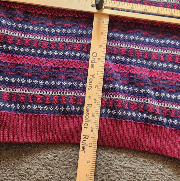 JANIE & JACK Kids Sweater Size 12 Red Blue Cotton Fair Isle V-Neck Long Sleeve - Picture 7 of 7